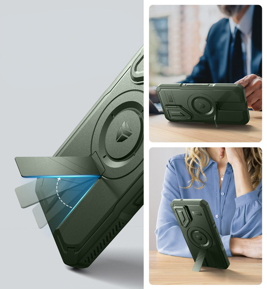 Armored case for Samsung Galaxy S25+ Plus, Dexnor CamProtect MagSafe, green (Two frames)