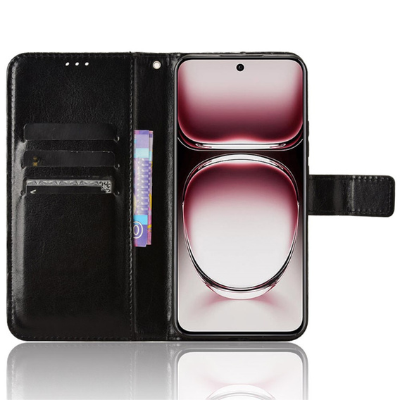 Flip case for Oppo Reno 12 Pro, Crazy Horse Wallet, black