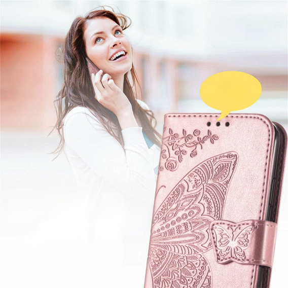 Flip case for Motorola Edge 50 Ultra, Butterfly, pink rose gold