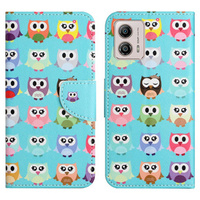 Flip case for Motorola Moto G73 5G, Wallet, owls, blue