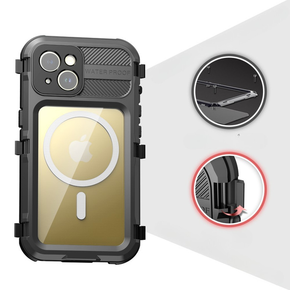 IP68 Waterproof Case for iPhone 15, SHELLBOX MagSafe, black