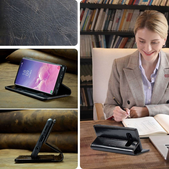 CASEME flip case for Samsung Galaxy S10+ Plus, Waxy Textublack, black