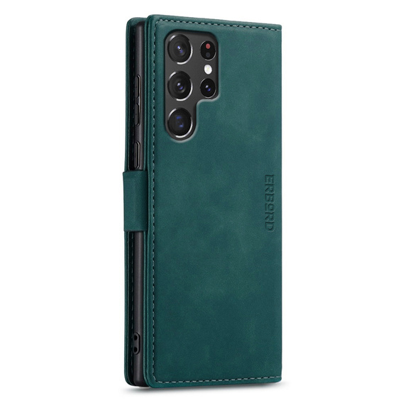 Case for Samsung Galaxy S23 Ultra, ERBORD Vintage, wallet with flap, green