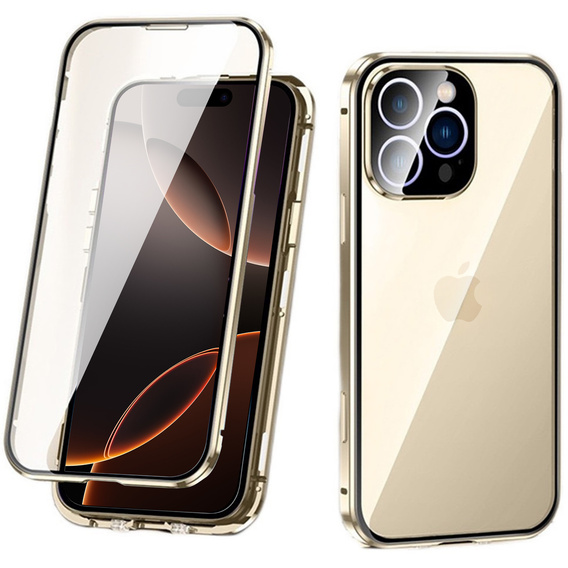 Case for iPhone 16 Pro, Magnetic Dual Glass, gold
