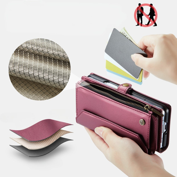 Case CASEME for Samsung Galaxy Z Fold6 5G, RFID Leather Wallet, with shoulder strap, red