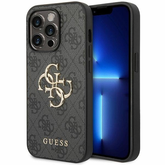 GUESS Case for iPhone 15 Pro Max, 4G Big Metal Logo, grey