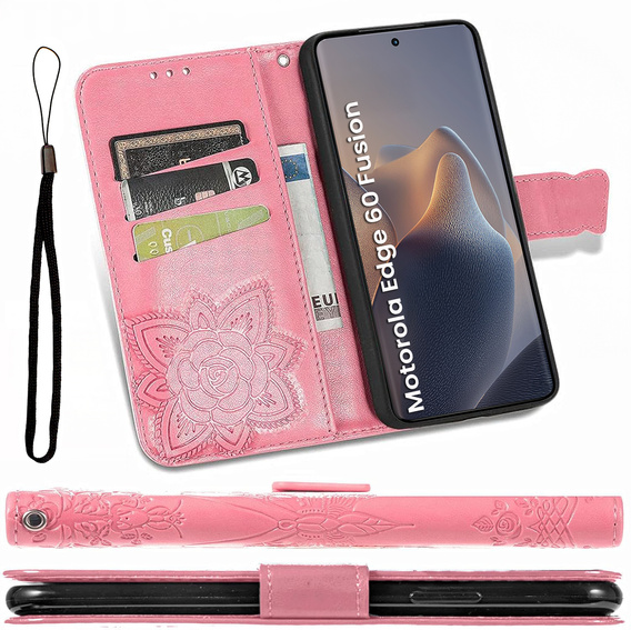 Flip case for Motorola Edge 60 / 60 Fusion, Butterfly, pink rose gold