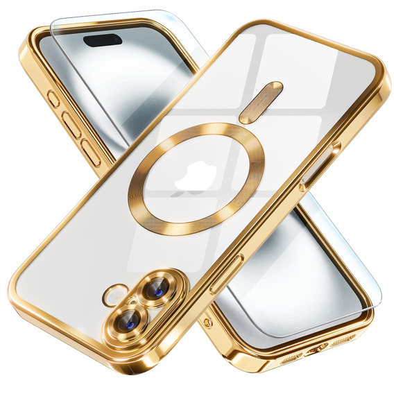 Case for iPhone 16, Electro MagSafe, gold + Screen Glass