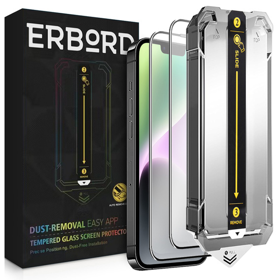 2x Tempered Glass for iPhone 16e / 14 / 13 / 13 Pro, ERBORD Easy App Full Screen Protector