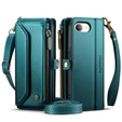 Case CASEME for iPhone16e, RFID Leather Wallet, with shoulder strap, green