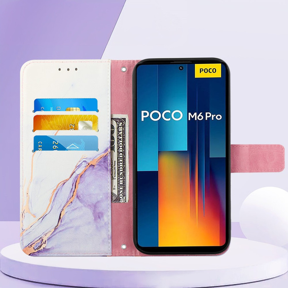 Flip case for Xiaomi Redmi Note 13 Pro 4G / Xiaomi Redmi Note 14S / Xiaomi Poco M6 Pro 4G, Wallet, Marble purple