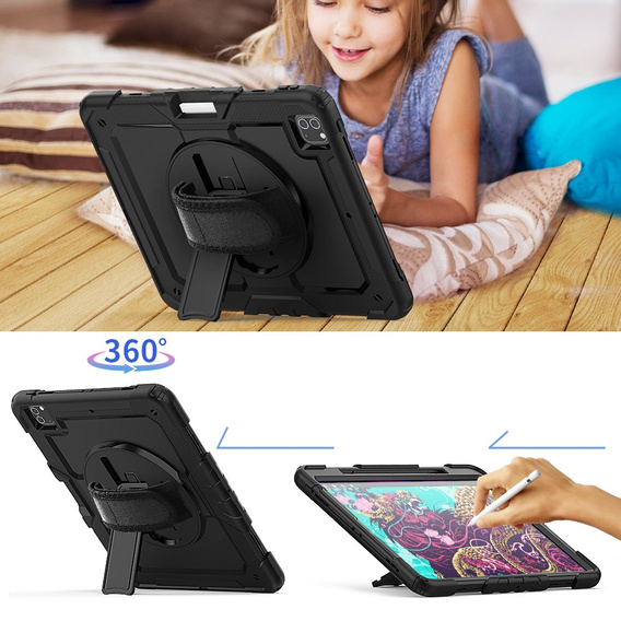 Armored Case for iPad Pro 12.9 2022 / 2021 / 2020 / 2018, protective 360 with stylus slot, black