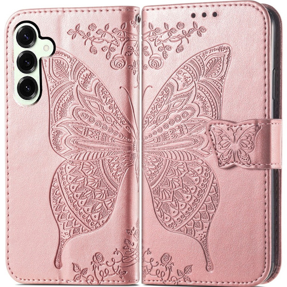 Flip case for Samsung Galaxy S25 FE, Butterfly, pink rose gold