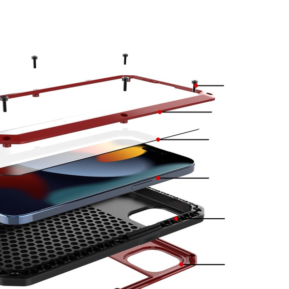 Case for iPhone 15, armoured, with integrated glass, red