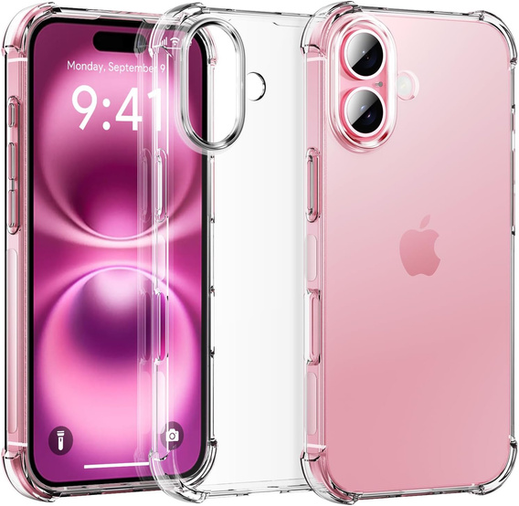 Case for iPhone 16 Plus, Erbord Dropproof, transparent + Glass