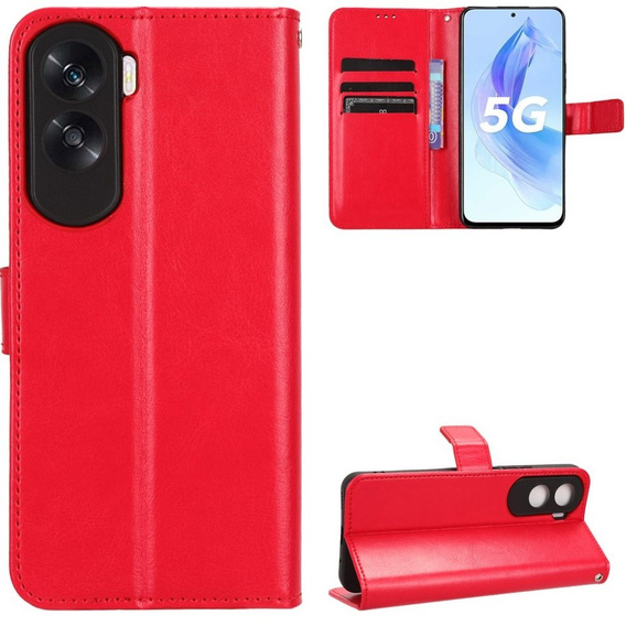Flip case for Honor 90 Lite 5G, Crazy Horse Wallet, red