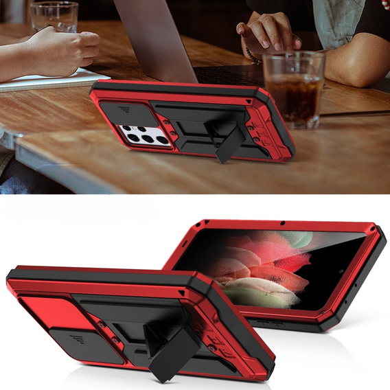 Case for Samsung Galaxy S21 Ultra, R-JUST CamShield Slide, armoured, red / black