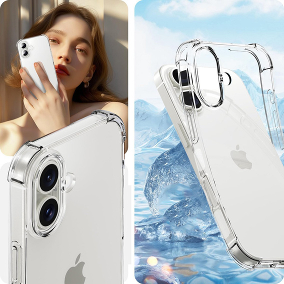 Case for iPhone 16, Erbord Dropproof, transparent + Glass