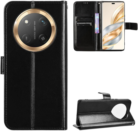 Flip case for Honor Magic 7 Lite, Crazy Horse Wallet, black