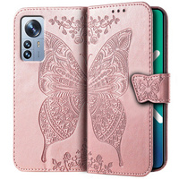 Flip case for Xiaomi 12 Pro, Butterfly, pink rose gold