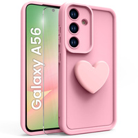 Case for Samsung Galaxy A56 5G, Silicone Heart, pink + 9H tempered glass