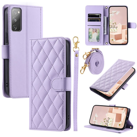 Flip case for Samsung Galaxy S20 FE, Rhombus Crossbody Leather, purple