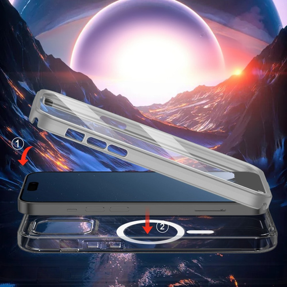 Case for iPhone 16 Pro Max, Shockproof Hybrid, with screen film, for MagSafe, grey