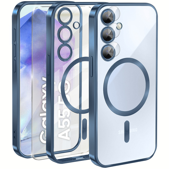Case for Samsung Galaxy A55 5G, Electro MagSafe, blue + Screen Glass