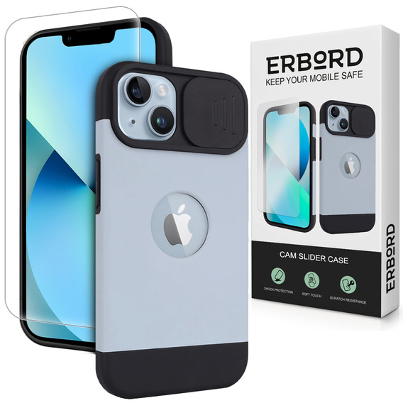 ERBORD MagSafe Cam Slider Case, Blue + Screen Protector for iPhone 13 / iPhone 14