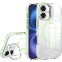 Case for iPhone 17, for MagSafe, with stand, transparent with green inserts