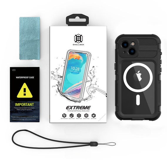 IP68 Waterproof Case for iPhone 14, SHELLBOX MagSafe, black