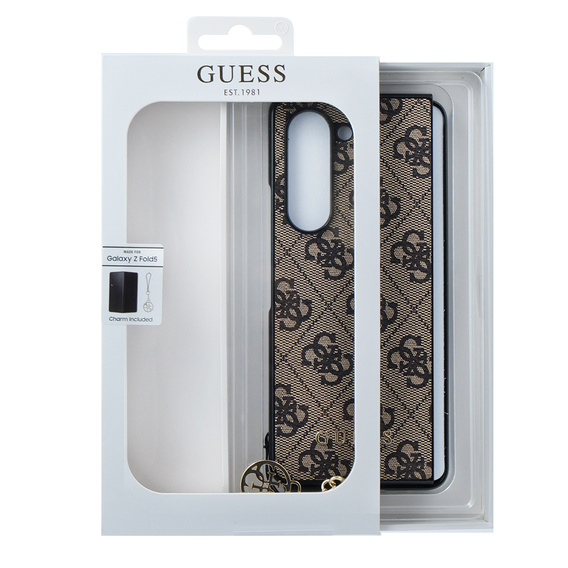 GUESS Case for Samsung Galaxy Z Fold 5, 4G Charms Collection Hardcase, brown