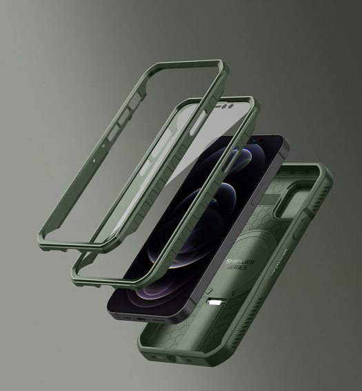 Armored case for iPhone 12 / iPhone 12 Pro, Dexnor CamProtect MagSafe, green (Two frames)