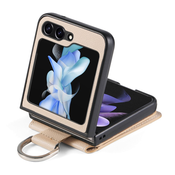 Case for Samsung Galaxy Z Flip7 FE / Z Flip6, Card Slot Ring Case, beige