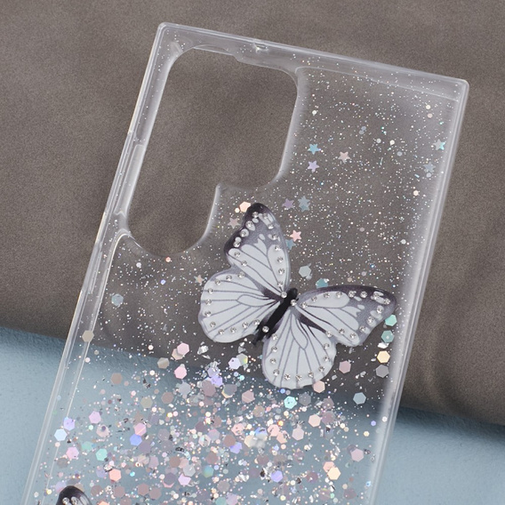 Case for Samsung Galaxy S24 Ultra, Glitter Butterfly, white