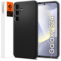 Spigen case for Samsung Galaxy S24, Liquid Air, black + 9H Tempered Glass