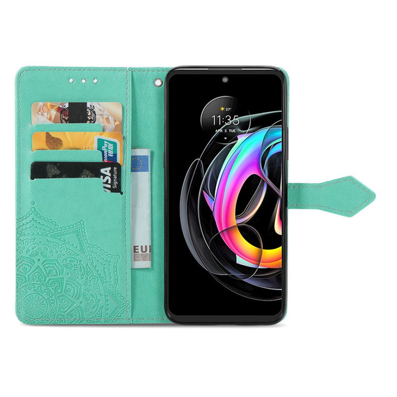Flip case for Motorola Edge 20 Lite, Mandala, green