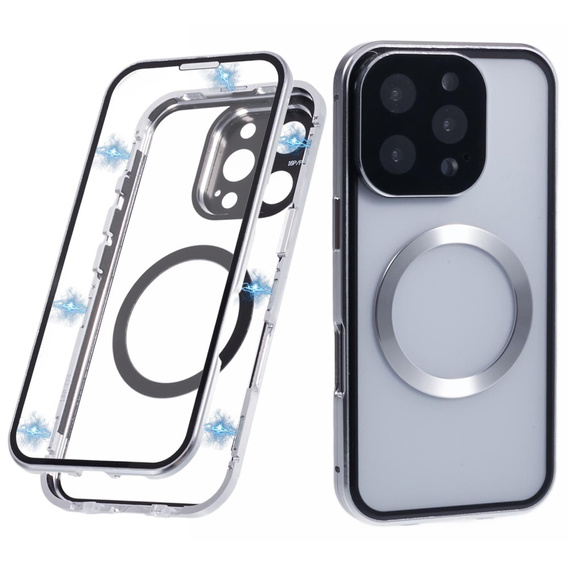 Magnetic Dual Glass MagSafe case for iPhone 16 Pro, silver