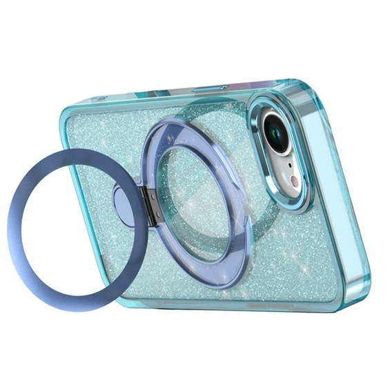 Case for iPhone 16e, Glittery Magnetic Kickstand, blue