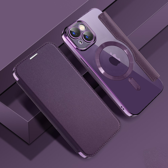 Flip case for iPhone 15, RFID Wallet MagSafe CamShield, purple