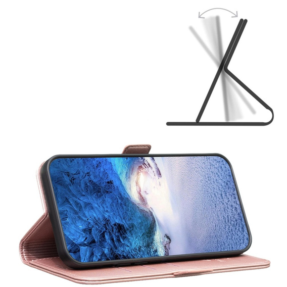 Flip case for Samsung Galaxy A15, BINFEN Wallet, rose gold + 9H glass