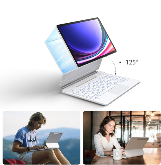 Keyboard case for Samsung Galaxy Tab S7+ / S7 FE / S9+ / S8+ / S9 FE+ / S10+, Dexnor Magnetic Keyboard Touchpad, white