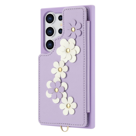 Case for Samsung Galaxy S25 Ultra, Leather Flower Card Slot, purple