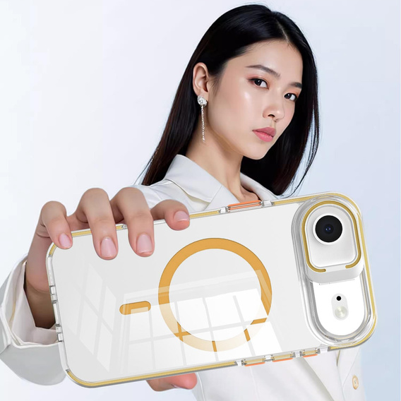 Case for iPhone Air, for MagSafe, with stand, transparent with gold inserts