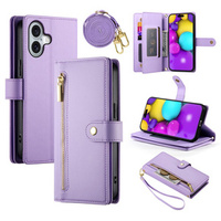 Flip case for iPhone 16 Plus, Wallet Zipper Pocket, purple