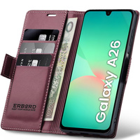 Case for Samsung Galaxy A26, ERBORD Glossy Litchi, wallet with flap, red