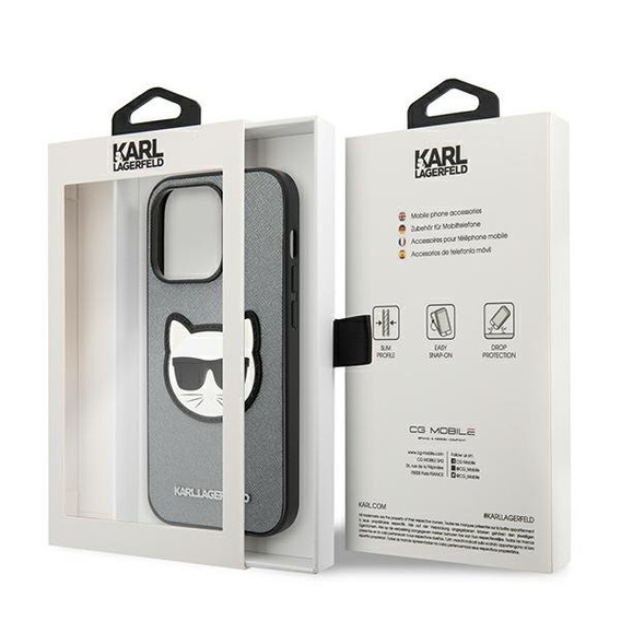 Karl Lagerfeld Case for iPhone 14 Pro Max, Saffiano Choupette Head Patch, silver