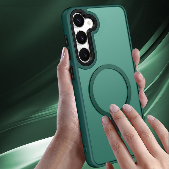 Case for Samsung Galaxy S21 FE, for MagSafe, ERBORD Matt Case, green + Screen Glass