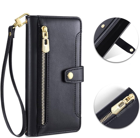 Flip case for iPhone 16E, Wallet Zipper Pocket, black