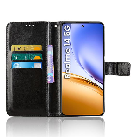 Flip case for Realme 14 5G / Realme 14T 5G, Crazy Horse Wallet, black